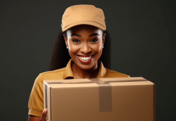 african american young woman package delivery concept